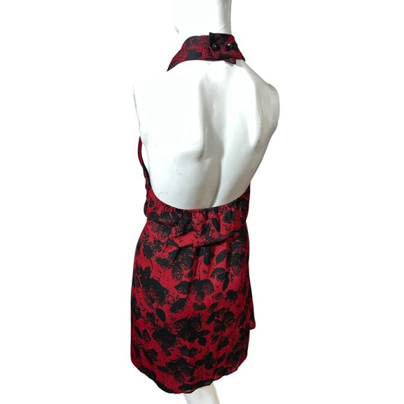 BCBGeneration Red Floral Mini Wrap Dress Sz Small Womens Red & Black Side Wrap - Picture 5 of 16